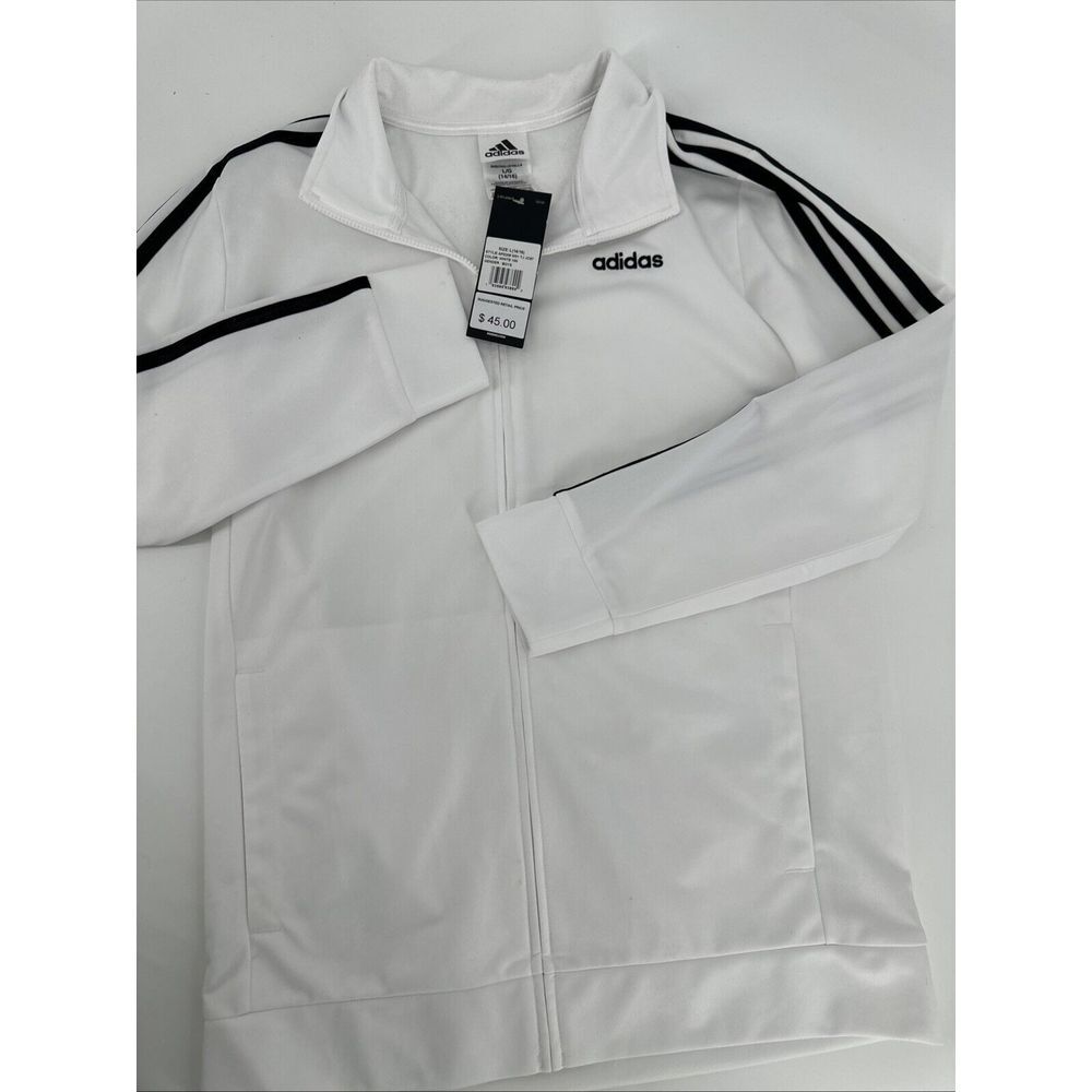 Adidas Jacket Boys Large (14-16) White Windbreaker Soft Athletic Running NWT
